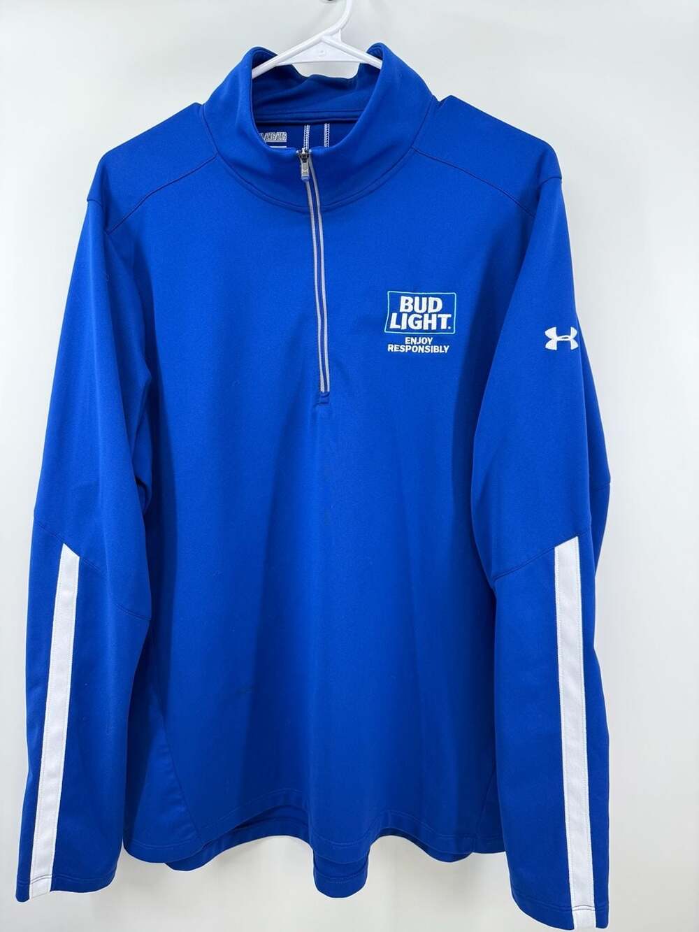 Under Armour Bud Light 'Enjoy Responsibly' Blue 1/4 Zip Pullover Jacket Size 2XL